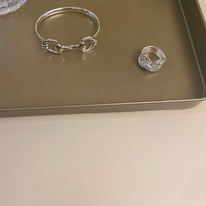 Korean S925 Silver Horseshoe Buckle Bracelet - Retro Hip Hop Style for Women