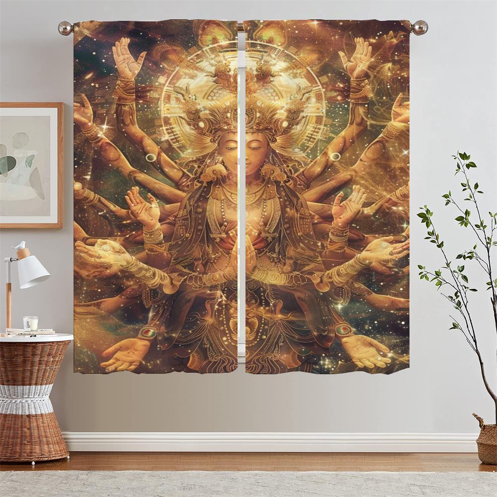 

Blinds Thousand-hand Avalokitesvara Luxury Curtains for Living Room on Sale Tulle in Kitchen Curtains 2 Pieces Window Tentacles W50xH70cmx2pcs-CL