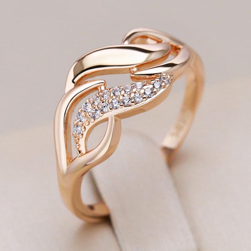 Jewelry Ring 1 Women's Gold Luxury Rose Color Geometry Rings For Shiny Natural Zircon Accessories Ethnic Bride Wedding Jewelry Gift