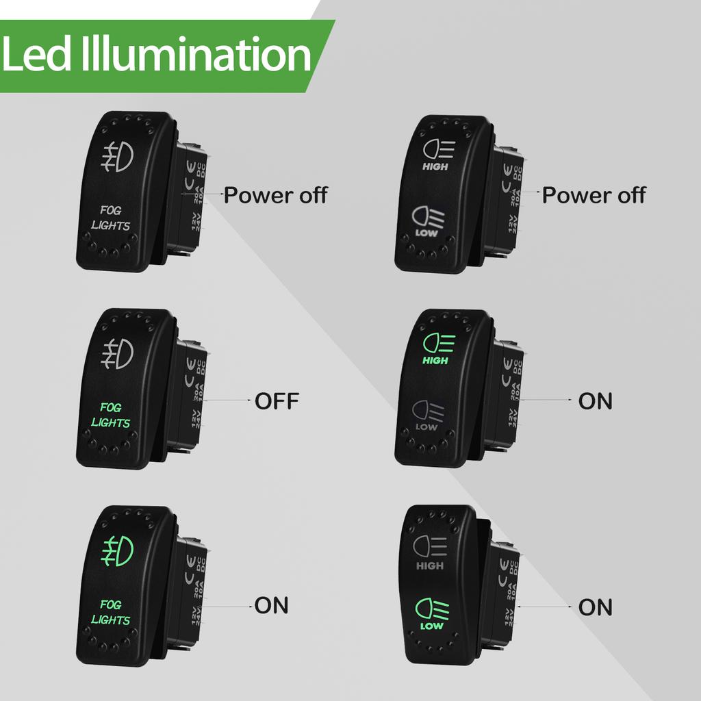 12V 20A Boat Car Rocker Switch ON OFF / ON OFF ON Toggle Switch Green Led Bar Anchor Flood Light for ARB CARLING NARVA 4x4 Truck Switches4