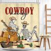 Vintage Western Schädel Gitarre Duschvorhang Lustiger Skelett Cowboy Howdy Gotisch Wilde Natur Wüste Duschvorhang Badezimmer Dekor