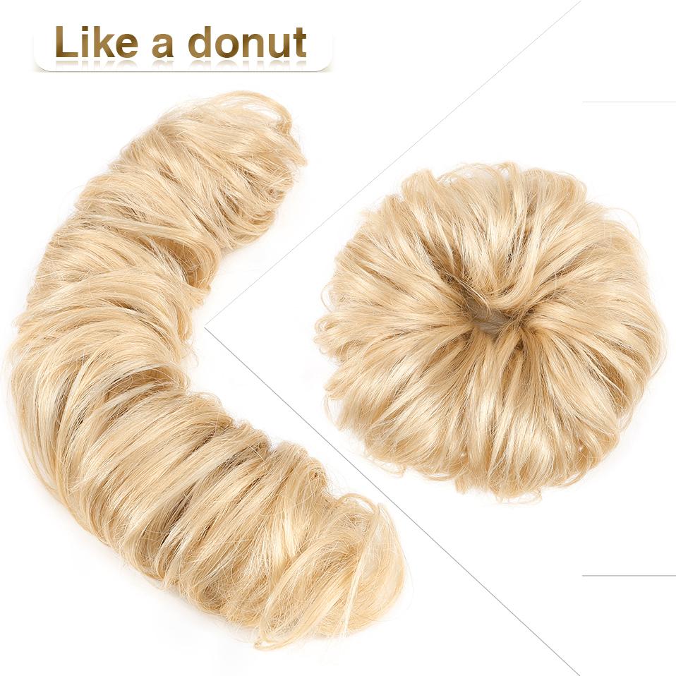 100% Real Human Hair Curly Donut Chignon Ring Elastic Band Bun Hairpiece