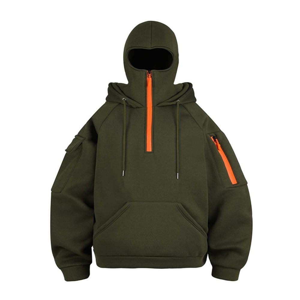 Masked Hooded Concert Merchandise with Harajuku Print Double Hood Zipper Sweater, Unisex Jacket