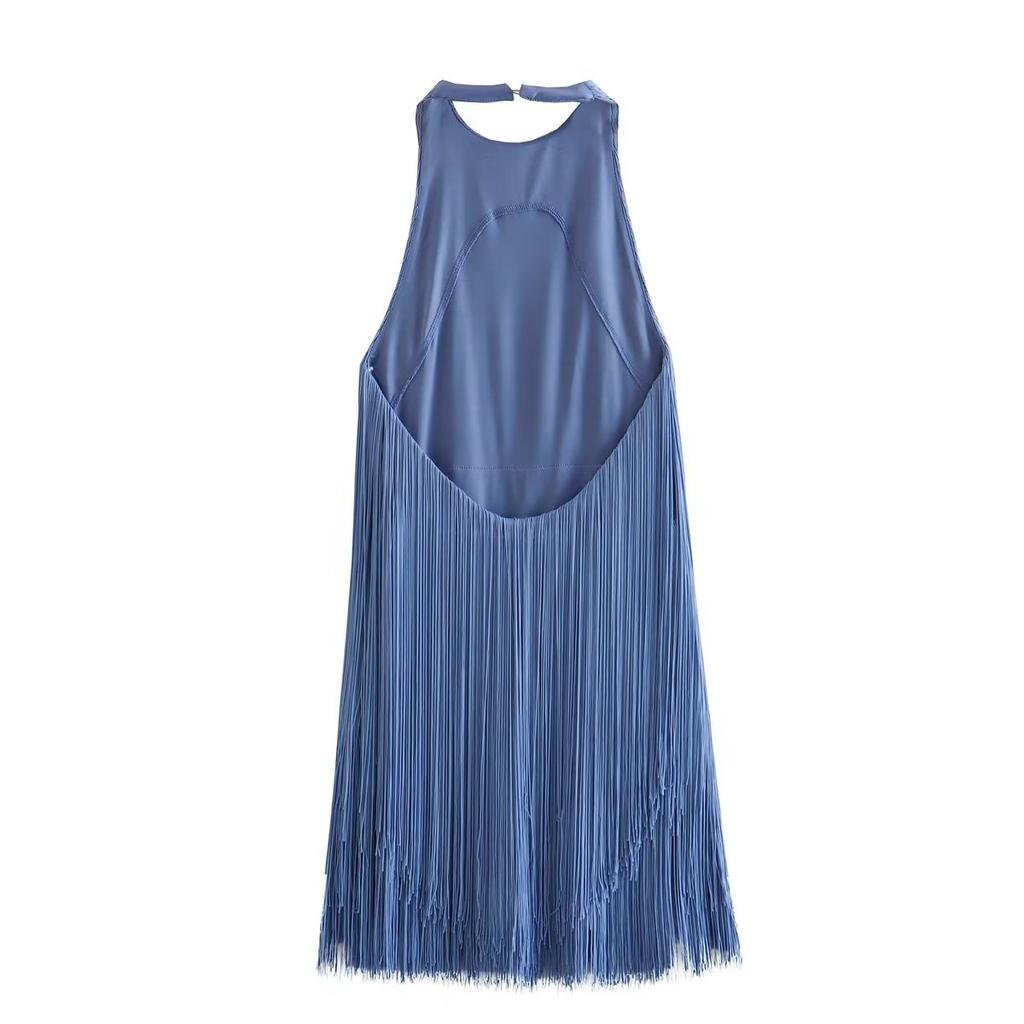 Summer Fashion Halter Neck Sleeveless Fringe Dress Women's Elegant Bodycon Mini Dress