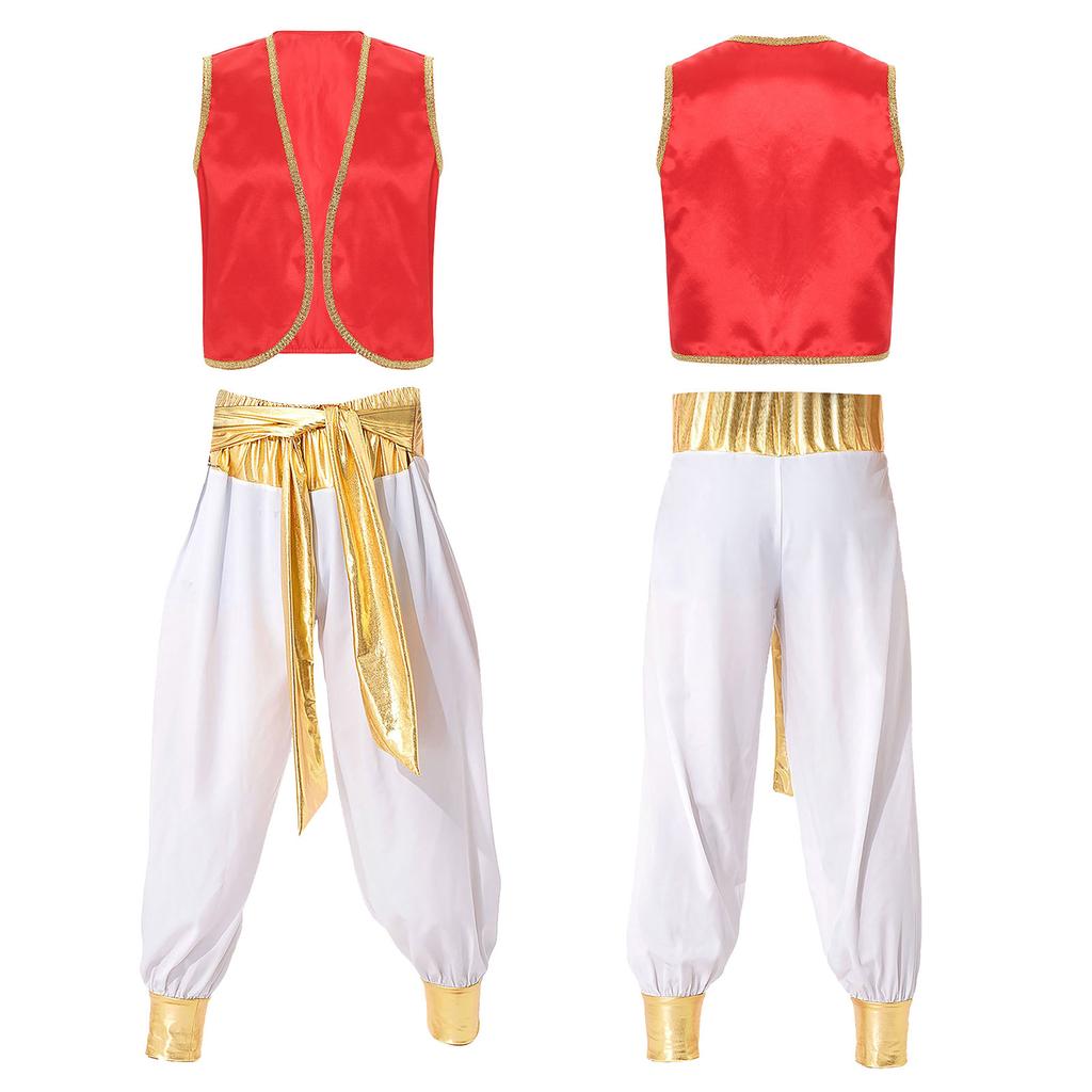 Anime Charakter Cosplay Herren Halloween Kostüm Mythischer Prinz Aladin Karneval Karneval Cosplay Party Outfit Paillettenbesatz Weste Mit Be