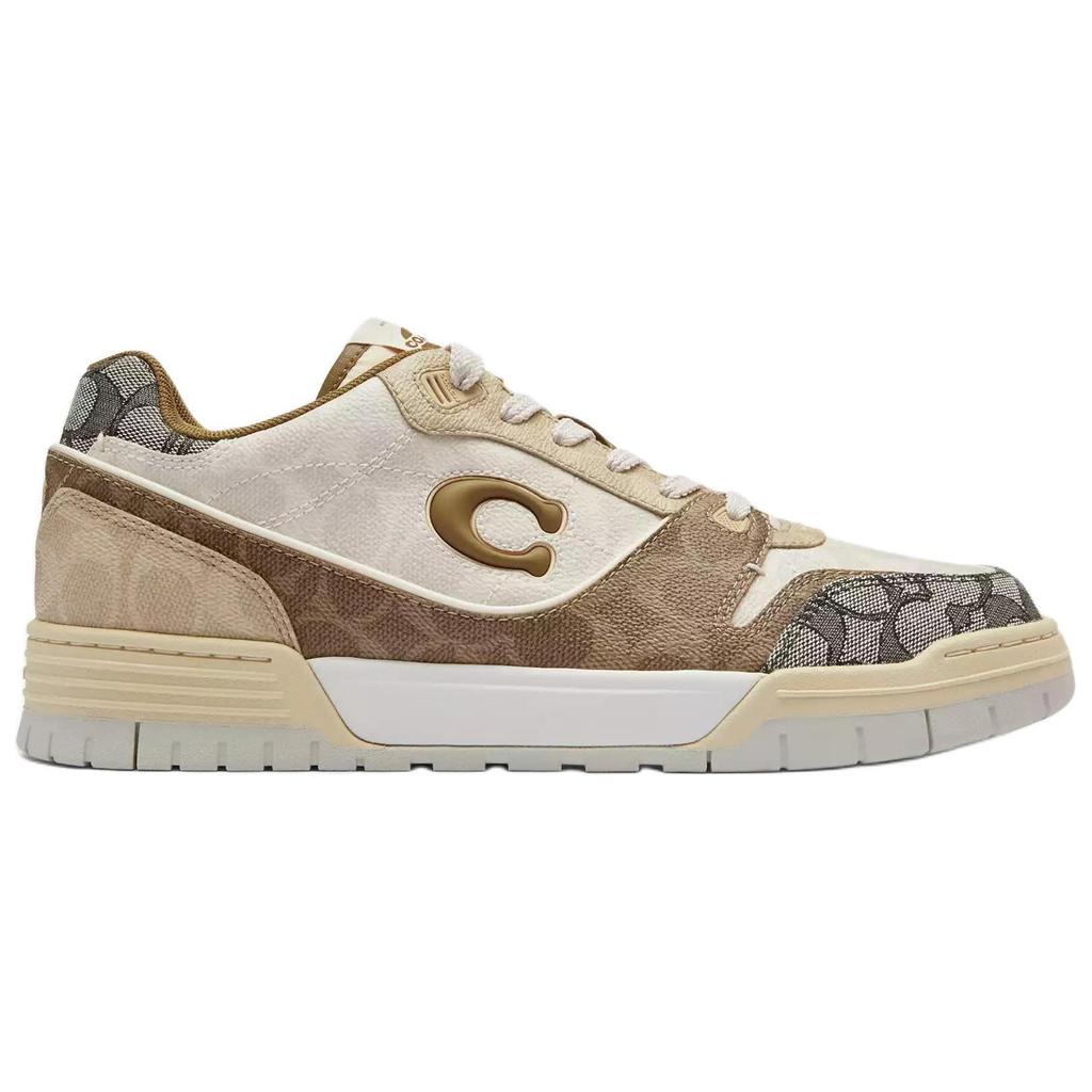 Coach Soho Canvas Fabric Synthetic Leather Logo Jacquard Round Toe Lace-Up Low-Top Sneakers Men Sneakers Brown CCN55-L38