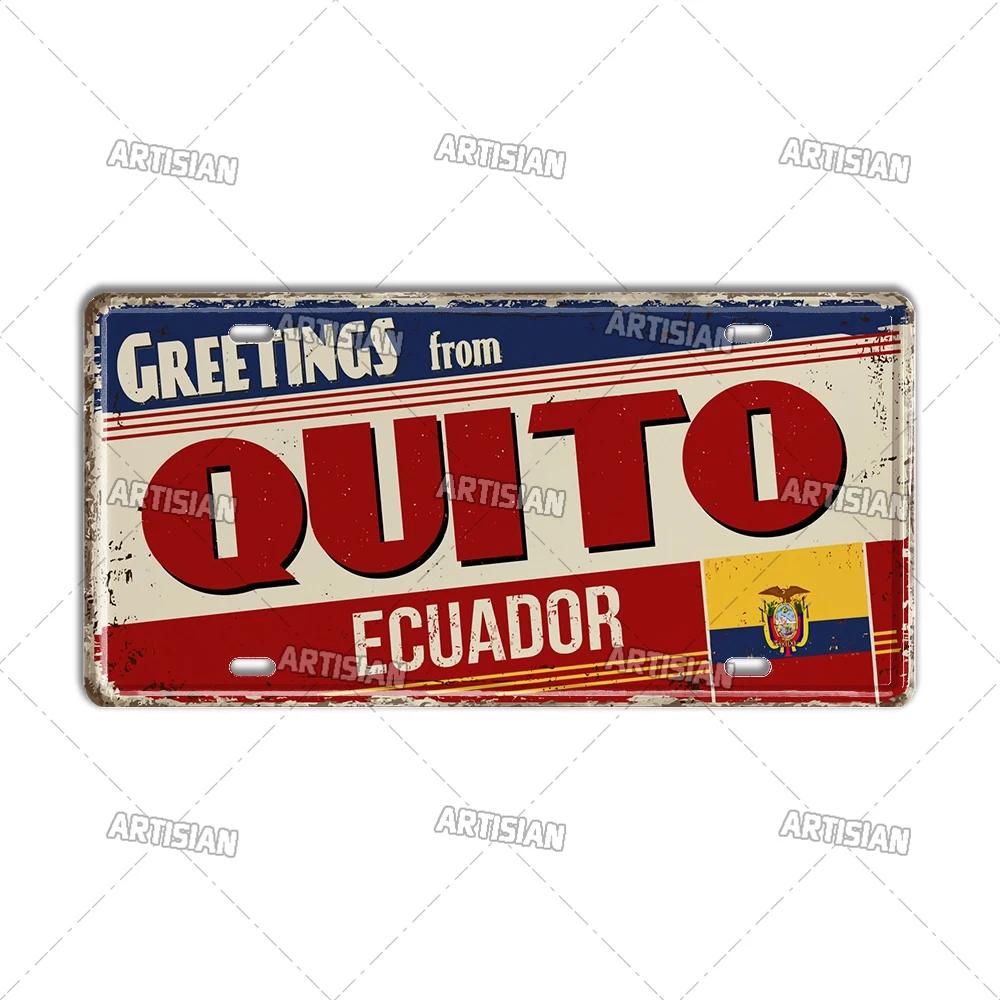 Mfoever Artisian Argentina Ecuador Chile Colombia License Plate Landmark Metal Sign City State Decorative Car Plate Wall Decor Garage