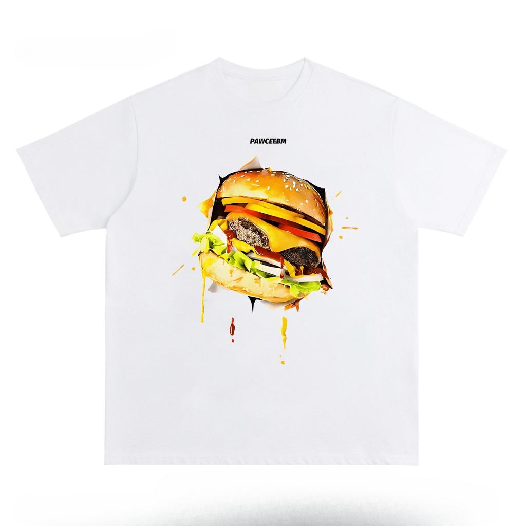 Hamburger Graphic Print Autumn Pure Cotton Men's and Women's T-shirt Short Sleeve Street Fashion Trend Clothing Winter Innerwear