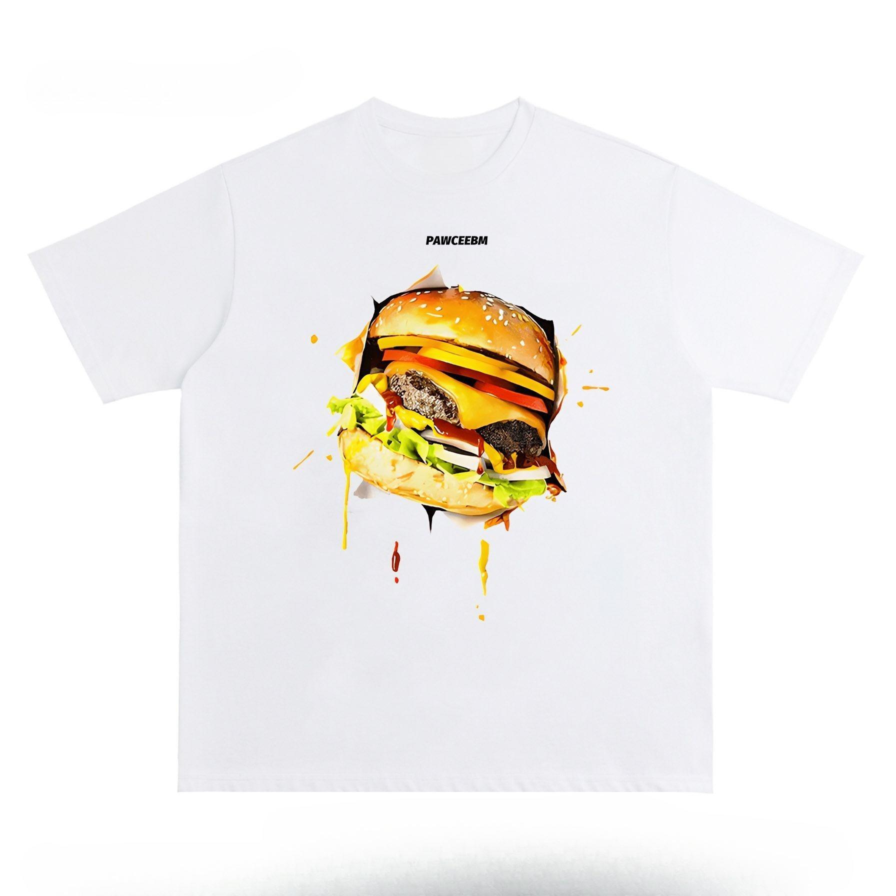 

Мужская и женская футболка с графическим принтом гамбургера, осень, чистый хлопок, короткий рукав, уличная мода, трендовая одежда, зимнее нижнее белье 4XL
