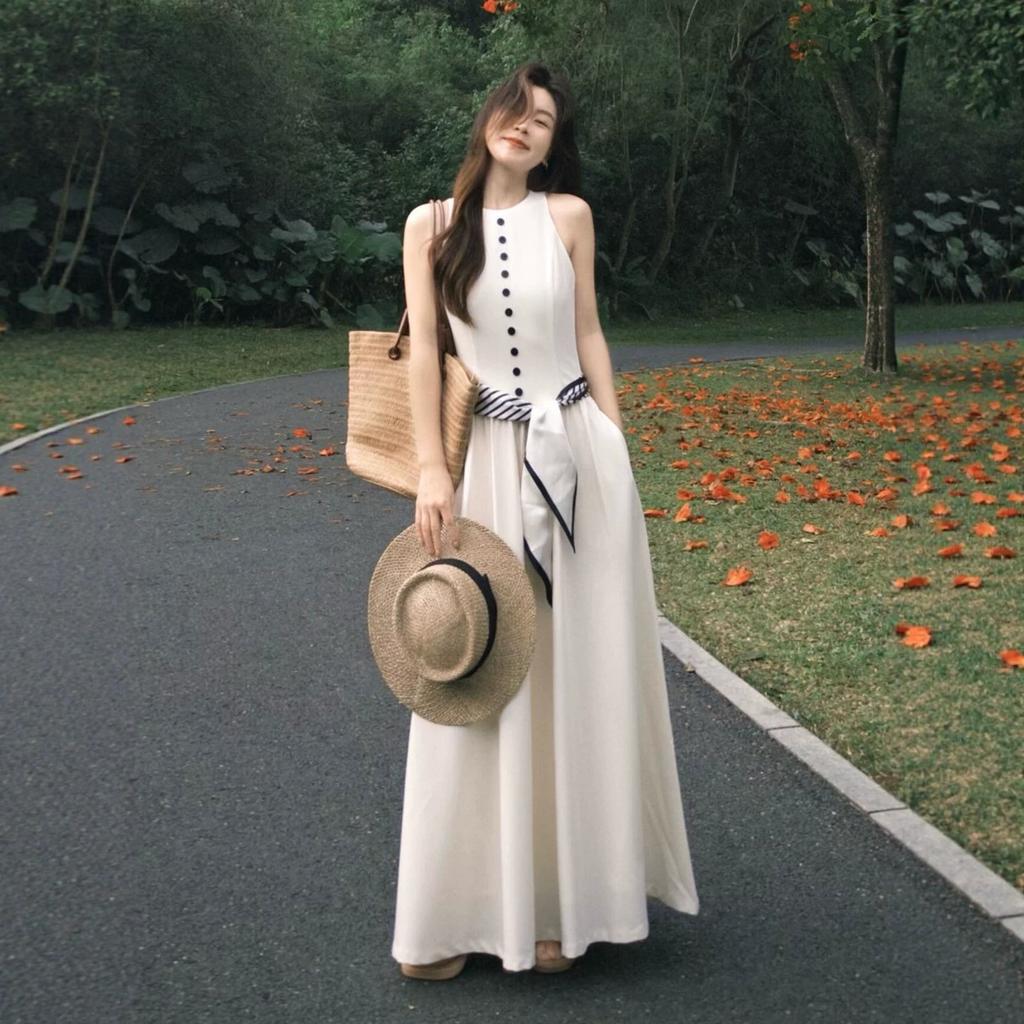 The New Summer Models Are Particularly Beautiful, Pinched Waist Small Skirt, French Vacation Style, Unique Temperament, White Vest Dress, Women's