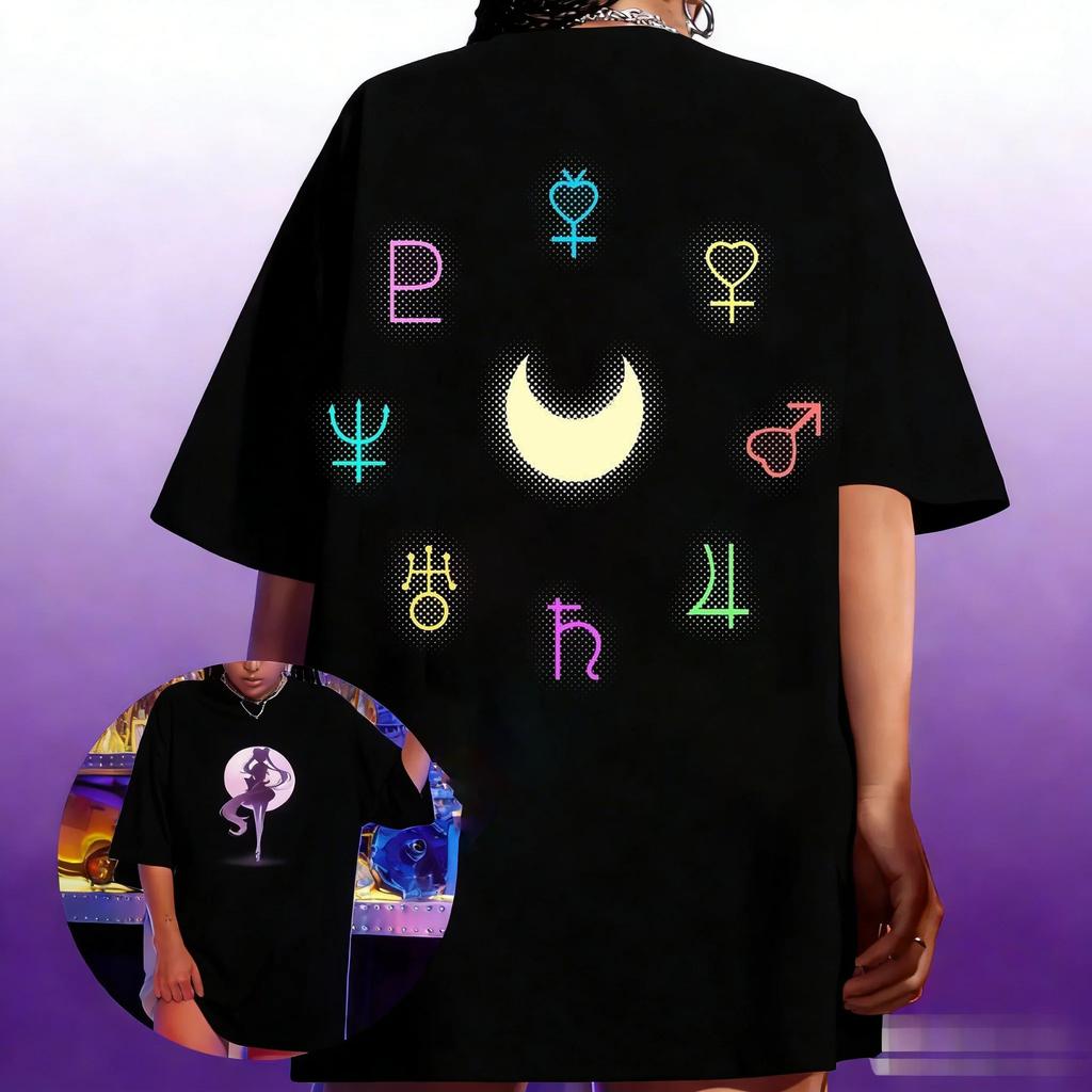 Anime Sailor Moon Womens Harajuku Summer Tshirt 2026 New Oversized Retro Streetwear Casual Loose Unisex Short Sleeve Unisex Tops