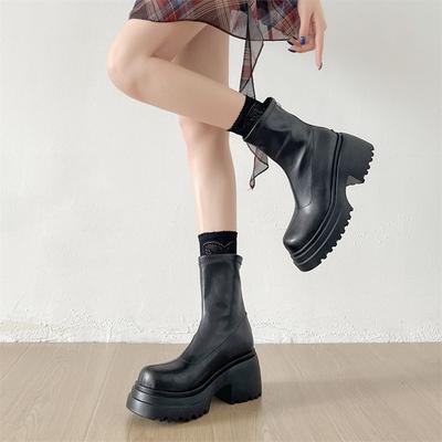 Stivali alla Caviglia da Donna con Plateau e Tacco Grosso Stivaletti Corti Moderni Autunno Inverno Scarpe da Donna