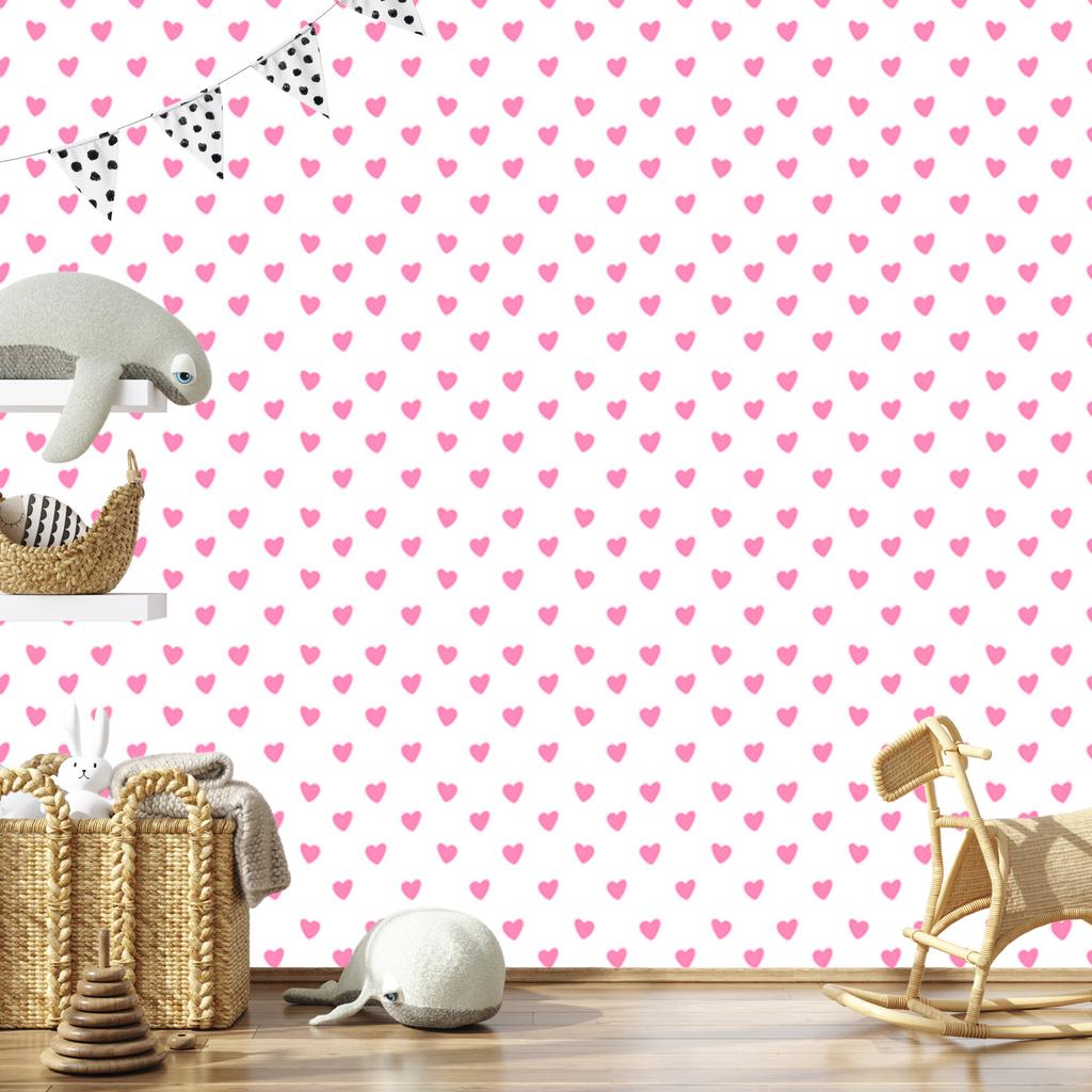 Hearts Wallpaper White and Powder Pink 50x1000
