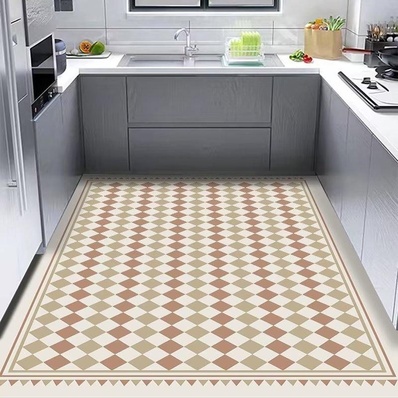 Pvc Kitchen Rug Modern Style Plaid Carpet Leather Waterproof Floor Mat Anti-slip Oil-proof Mats Large Area Home Decoration Rugs