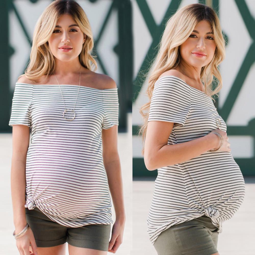 Maternity Striped Cropped Bungee Blouse