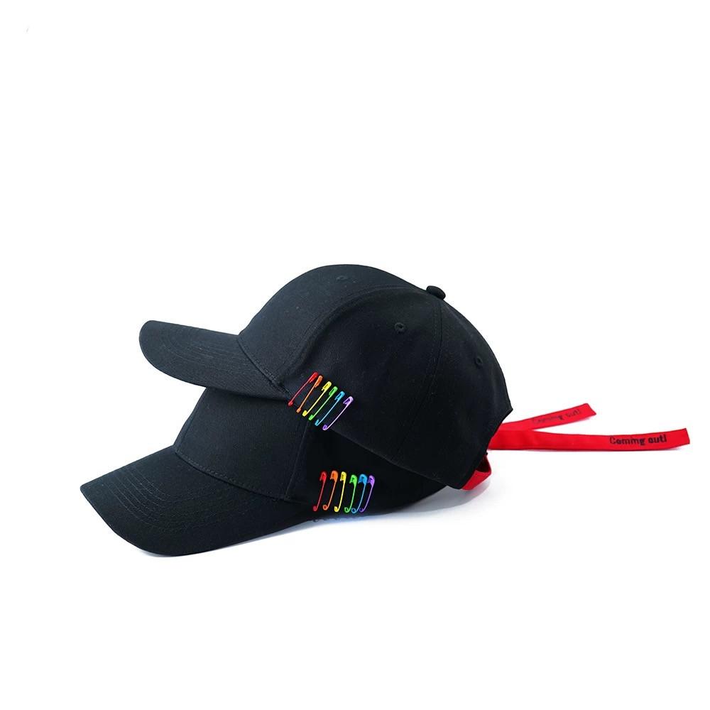 Rainbow Pin Techwear Hip Hop Punk Baseball Cap Men Women Outdoor Sport Street Casual Red Ribbon Hat