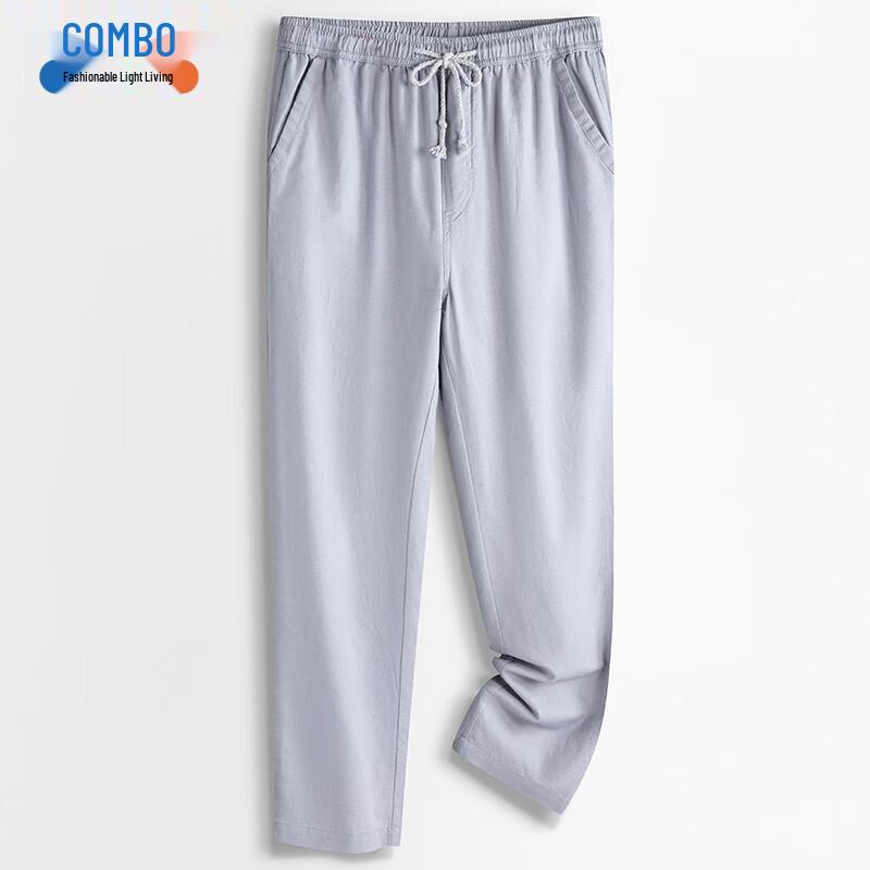 Men s Lightweight Cotton-Linen Straight Leg Casual Pants S