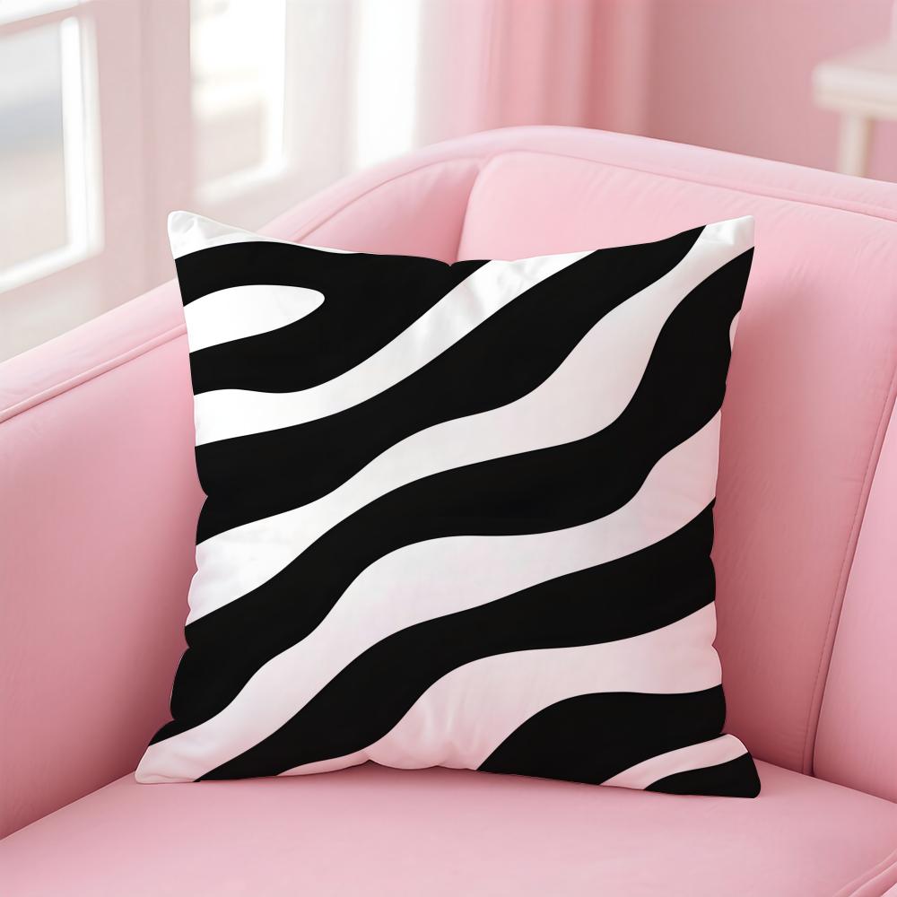 Black and White Striped Geometric Rectangle Cushion Cover Pillow Case Soft Skin Friendly Fabric Concealed Zipper