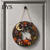 Halloween Theme Party Supplies Wooden Hollow Round Hanging Sign, Pumpkin Spider Web Haunted Ghost Bat Ornaments House Ornament with Hemp Rope, Festive