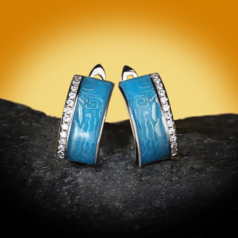 Chinese Style Climax Ear Jewelry Custom Dripping Oil Ethnic Style Niche Earrings Floral Shape Enamel Earrings