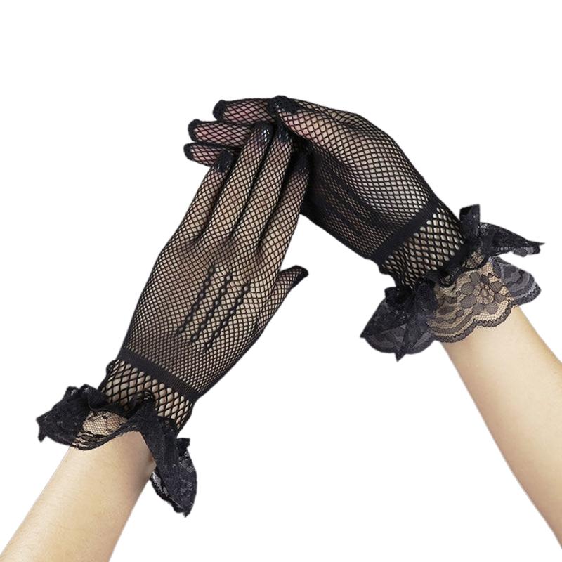Elegant Women Ultra-Thin Summer Driving Cycling White Black Sunscreen Gloves Female Anti-UV Elasticity Lace Mesh Gloves