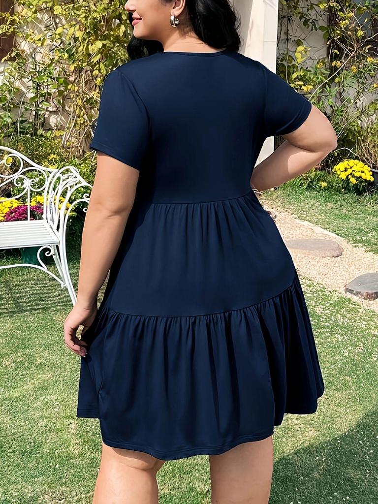 European & American Women's Solid Color Ruffle Hem Short Sleeve T-shirt Dress, Casual Fashion (2026)