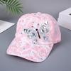 (One Size, Pink) Women's Baseball Cap Stylish Rhinestone Butterfly Flower Adjustable Breathable Wide Brim Sun Hat