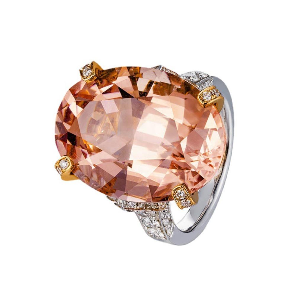 Champagner Morganit Offener Ring mit bunten Edelsteinen Eleganter Verstellbarer Statement Schmuck für Damen