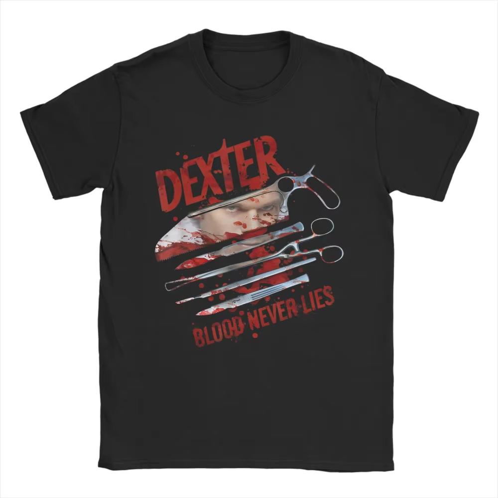 2026 New Blood Never Lies Dexter Morgan Horror Movie Fun Cotton Tee Shirt Round Neck Short Sleeve UnisexT Shirt Plus Size Clothing
