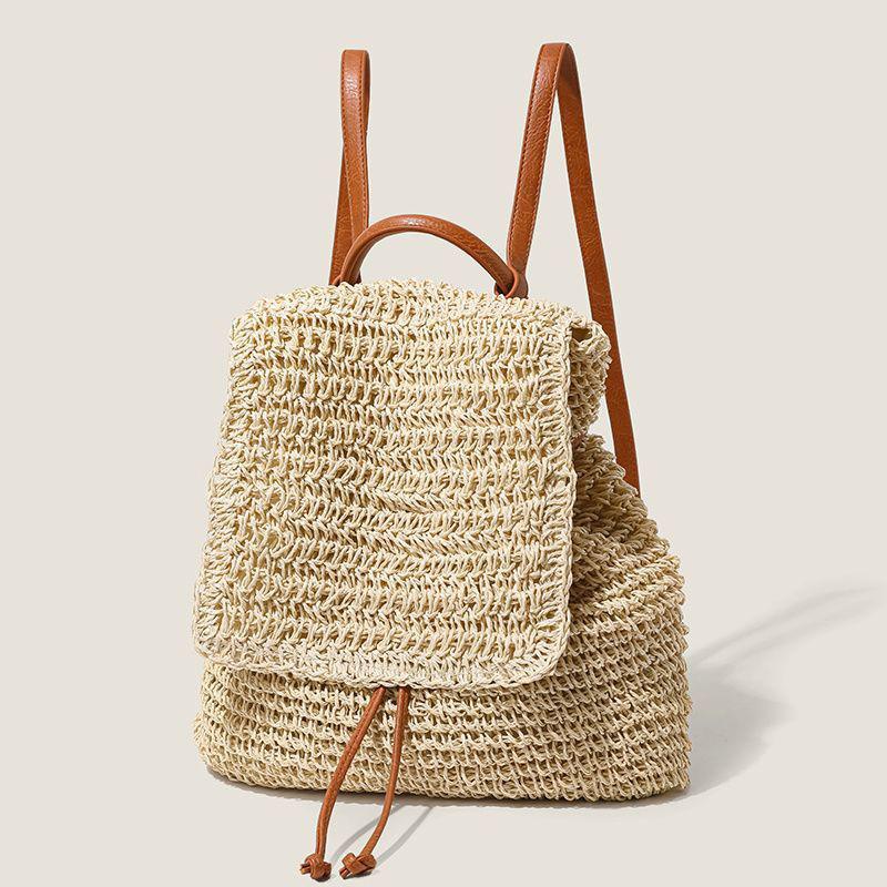 Zaino Tessuto di Grande Capacità per Donne Vacanza al Mare Con Chiusura a Coulisse