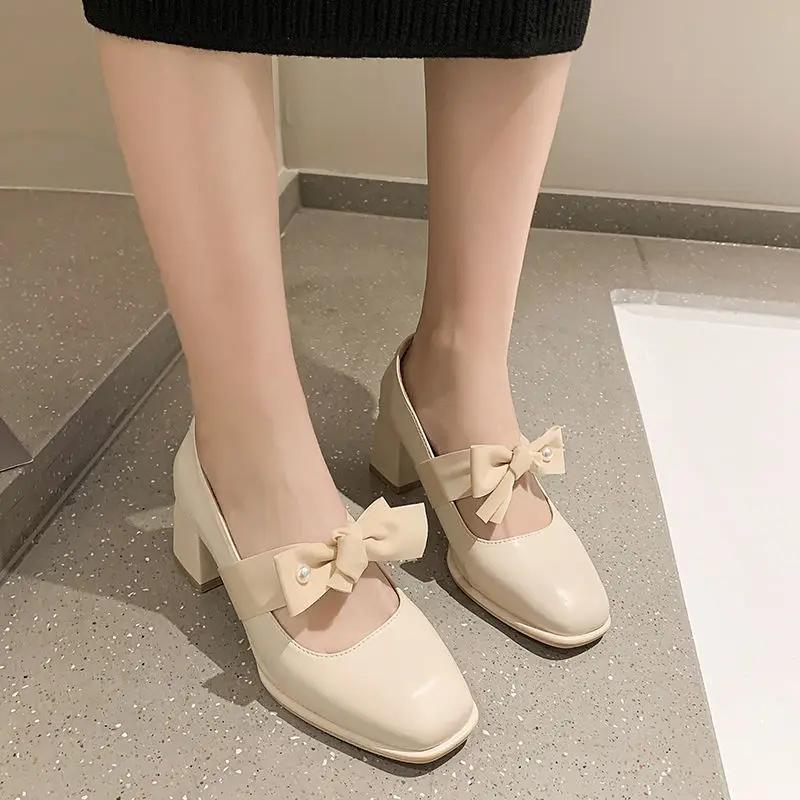 Shoes for Women with Bow Square Toe Moccasins Woman Pumps Stilito on Promotion Popular Comfortable and Elegant Chic Slip 39 Non