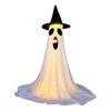 Halloween Ghost Decoration with LED Light Large White Scary Light Up Ghost with Witch Hat for Outdoor Front Porch Yard Garden Lawn Home Decor