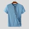 INCERUN Men Short Sleeve Side Lace-up Casual Fitted Rib T-shirts Tops