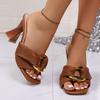 Fashion Square Heel Slippers Summer New Square Toe Metal Buckle Cutout Breathable Non-slip Wear-resistant High Heels