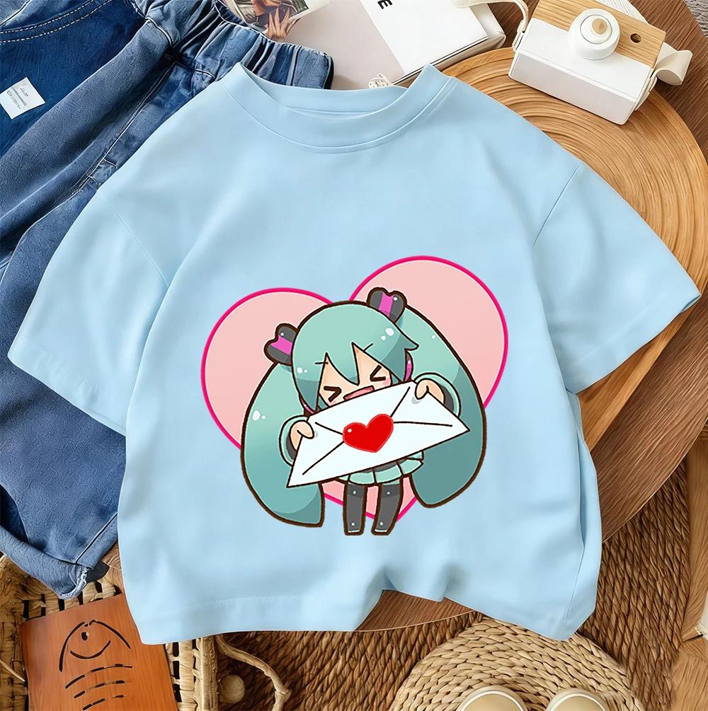 

2026 Summer Fashion Street Outfit Casual Everyday Children s T-Shirt Hatsune Miku Cute Cartoon Print 100