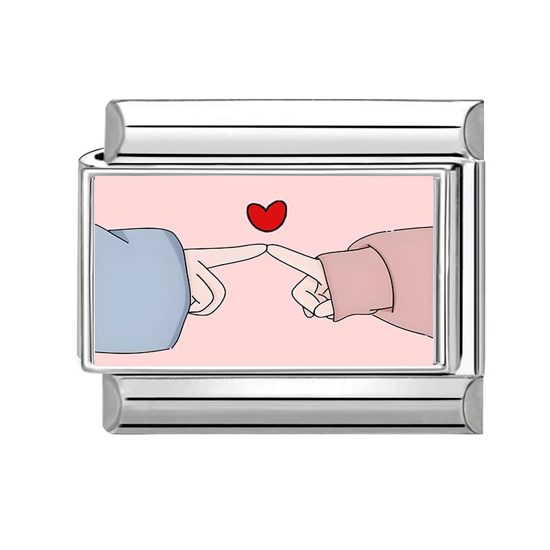 New Romantic Valentine's Love Series Pink Heart Italian Charm Links Fit 9mm Stainless Steel Bracelet DIY Making Jewelry Gift