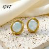 Soft Color Resin Studs 1 Pair Gemstone Stud Earrings for Women, Gold Plated Round Natural Slimming Face Shape Healing Stone Earrings, Stainless Steel