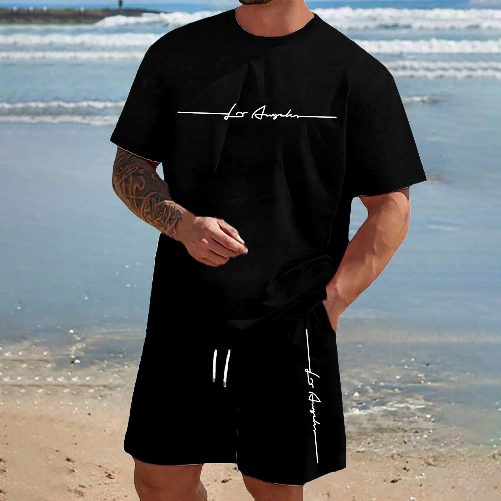 

Мужской однотонный повседневный комплект из двух предметов с круглым вырезом и короткими рукавами S чёрный