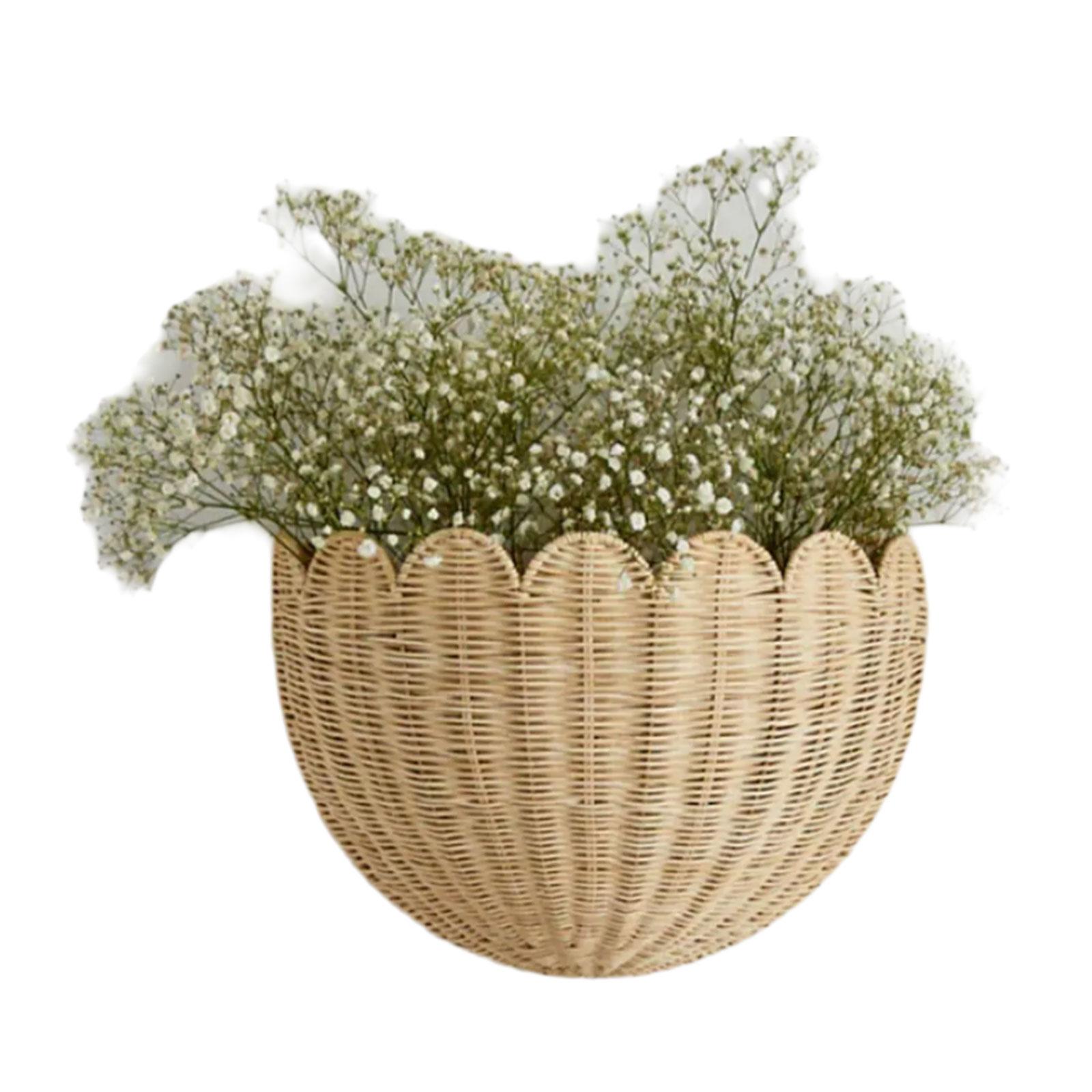 

Плетеная корзина с фестончатым краем из натурального ротанга, подвесное украшение для спальни и ванной комнаты, настенное решение для хранения