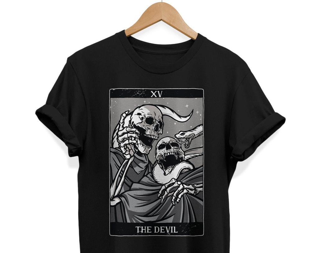 The Devil Tarot Card Shirt, Skeletons Snake Graphic Tee, Goth Style Gifts