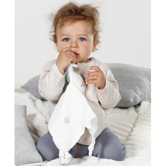 Doudou baleine fehnnatur - coton bio - attache tétine - 34 cm