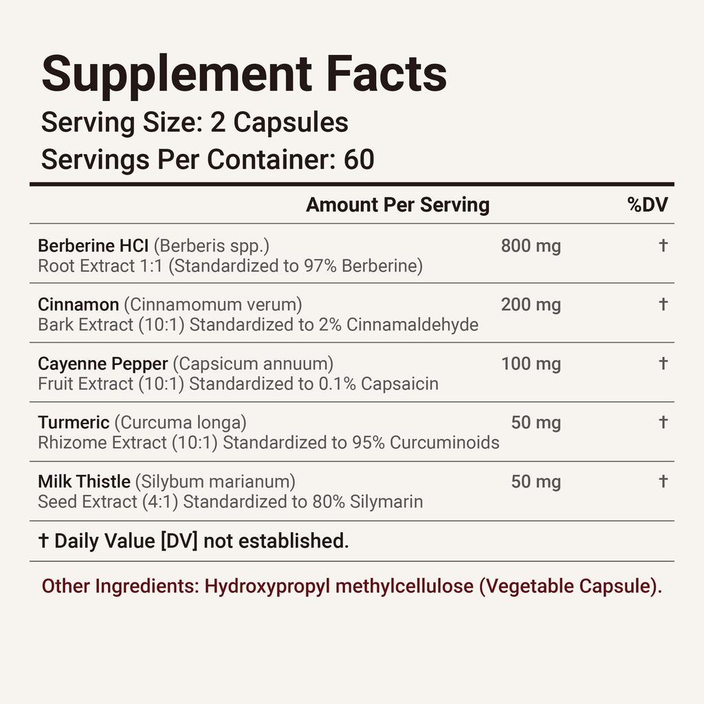 Berberine Cinnamon Cayenne Pepper Turmeric Milk Thistle Capsules 120 Count 1200mg — Plant-Based Formula, Daily Wellness, Nutritional Support