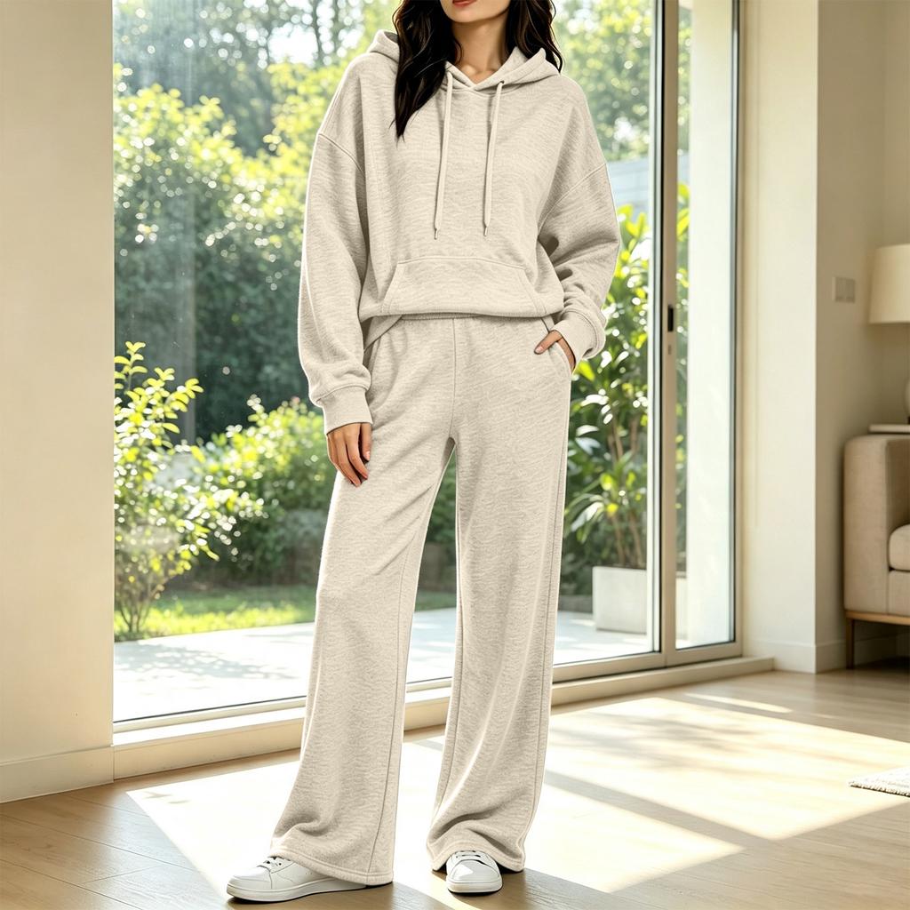 Women's Casual Hooded Sweatshirt and Pants Set with Pockets, Comfortable Outfit for Fall and Winter