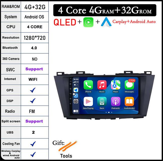 9'' QLED Screen Android 14 For Mazda 5 3 CW 2010 - 2015 Car Radio Multimedia Video Player Navigation GPS Android Carplay Stereo