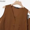 ZANZEA Tops sin mangas y pantalones de pierna ancha para mujer, conjuntos casuales de dos piezas
