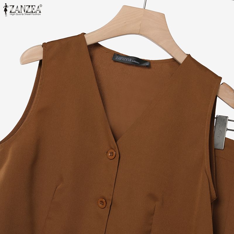 ZANZEA Tops sin mangas y pantalones de pierna ancha para mujer, conjuntos casuales de dos piezas