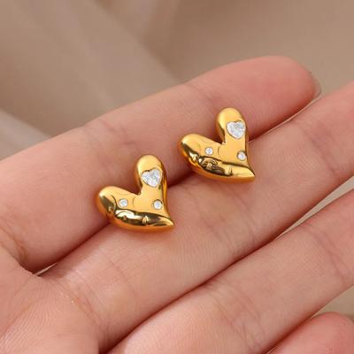 Inlaid Zircon Heart Stainless Steel Stud Earrings for Women Gold Color Wedding Aesthetic Earrings Jewelry Matching Accessories
