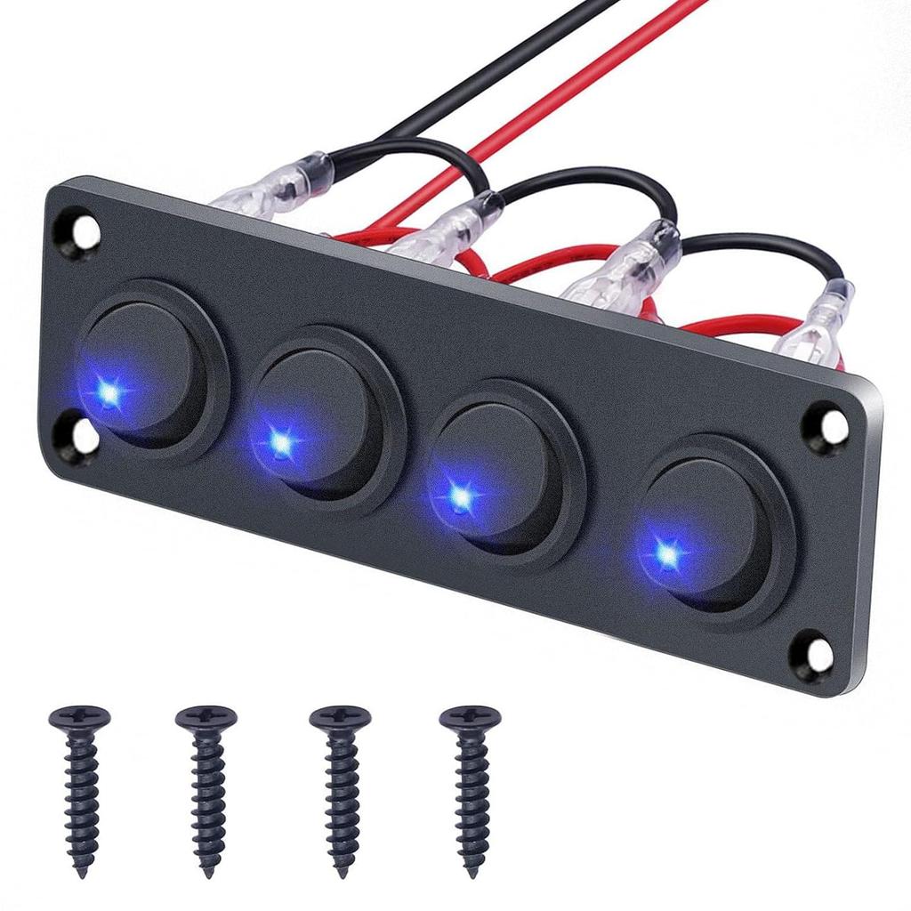 Rocker Switch Panel 16A Waterproof On Off 12V BlueToggle Switch for Cars Trucks Boats, 2 Years Warranty