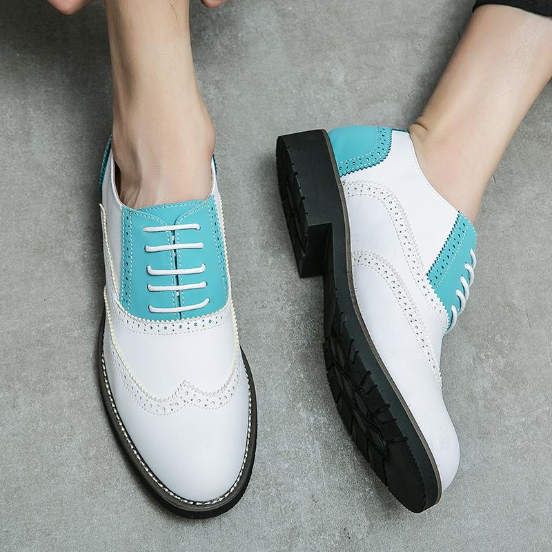 Fashion New Retro Pointed Two-Tone Patchwork Brogue Flats Oxford Shoes Men Casual Loafers Formal Dress Footwear Sapatos Tenis Masculino