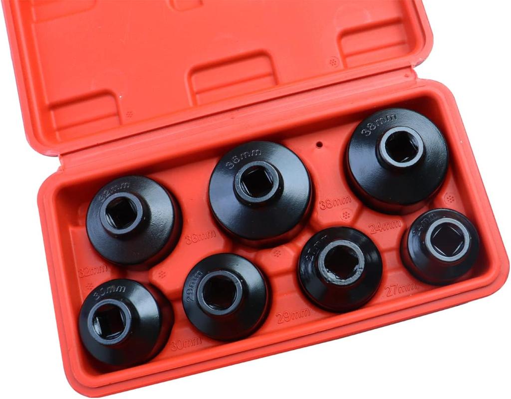 Oil filter wrench, fuel filter removal tool compatible with various vehicles, including 24 27 29 30 32 36 38mm oil canister socket - 7 pack